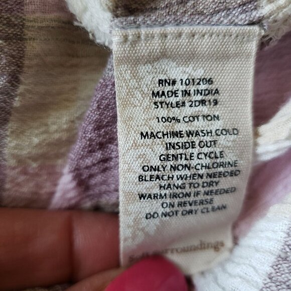 Soft Surroundings Woman Size XL Shirt Gauzy 100% Cotton  Pink Plaid Button Up - Picture 8 of 9